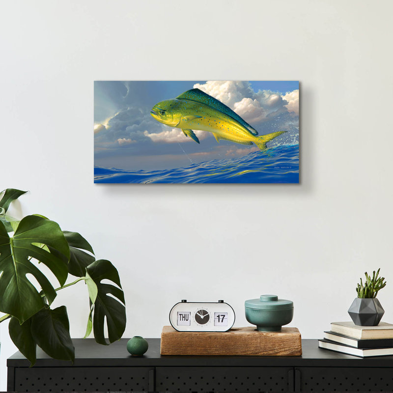 «Chicken Fight - Mahi Mahi» par Mark Mueller, art animalier, H 12 po x l 24 po