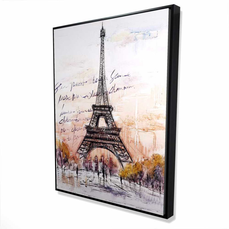 Eiffel Tower Sketch - Handwritten Message Framed Canvas Art, 49.25" H x 37.25" W