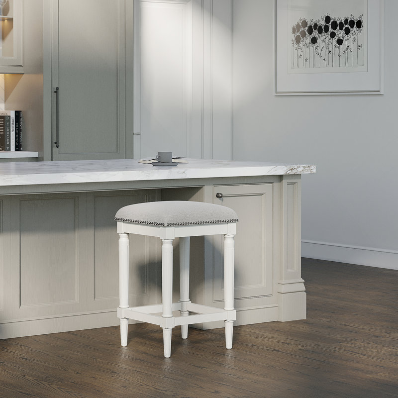 Tabouret de comptoir carré H 27 po, blanc, 1 pièce