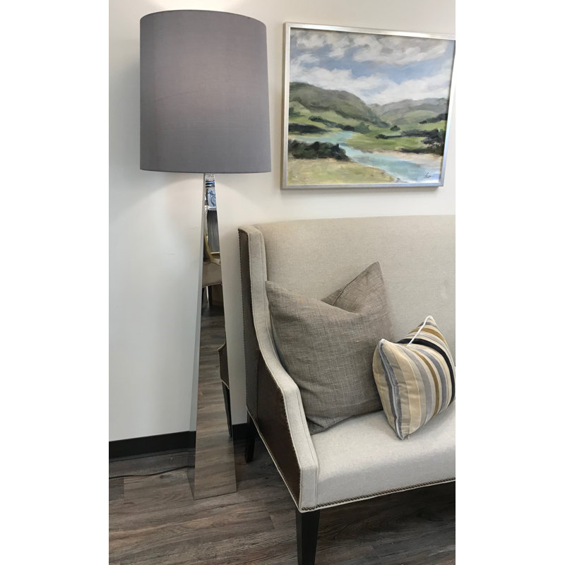Kaveri 71'' Traditional Floor Lamp, Polished Stainless Steel Base/Dark Gray Shade