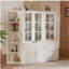 75.25'' Tall Display Cabinets and Two Triangle Sided Bookshelves, 92.9'' Wide Retro Style Wall Suit with Glass Doors, for Hallways, Living room, Office, Studio or Workspace - White