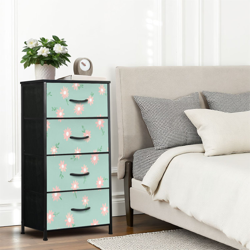 4 Drawer Dresser for Bedroom, Narrow Chest of Drawers, Wooden Top and Study Iron Frame 18"x37.5"-(WxH)
