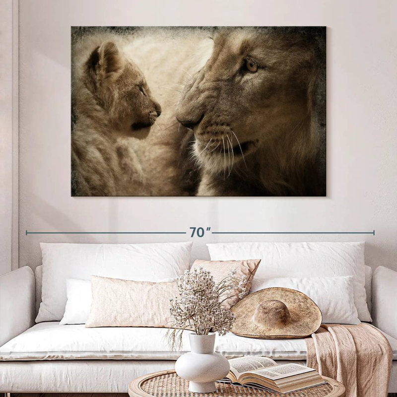 Lion et son ourson, H 34 po x l 51 po