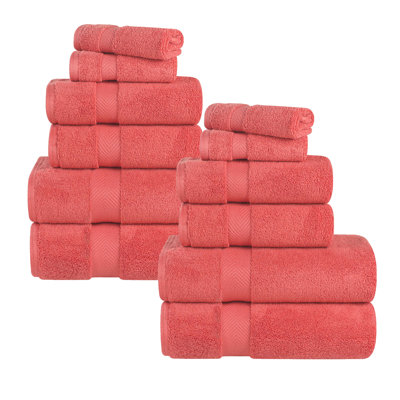 Fatih Zero Twist Cotton Solid Chevron Dobby Border Super Soft Absorbent 12 Piece Assorted Towel Set