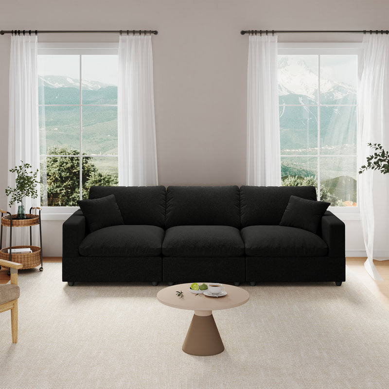 Jannete 95.4'' Upholstered Sofa, Cloud Sofa, Sectional Sofa Couch Modular Sleeper Sofa For Living Room, Black