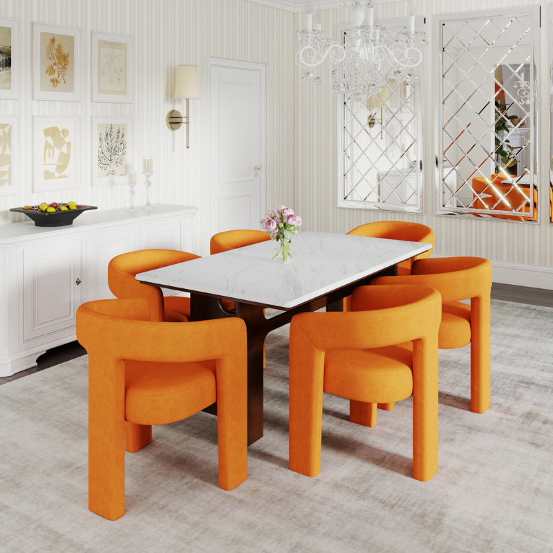 Ensemble de salle à manger moderne, 7 pièces : table, 6 chaises, Orange