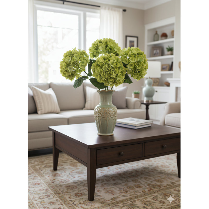 Delicate 18-inch Green Hydrangea Stem - Stunning 7-Inch Diameter