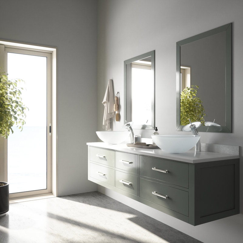 Lavabo de salle de bain vasque ronde en verre L 17 po x l 6 po H Giovanni, Blanc givré