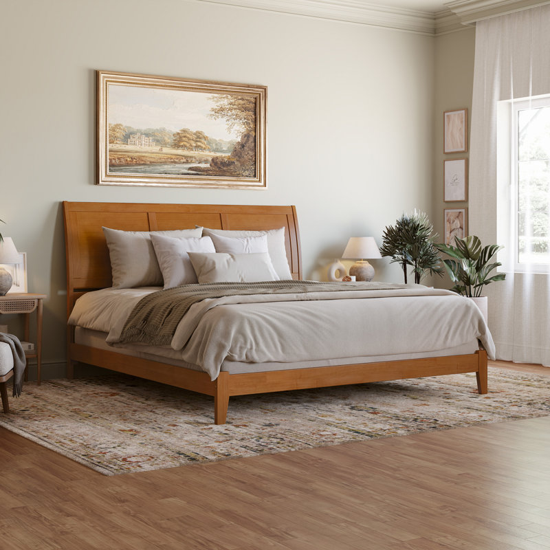 Nystead Solid Wood Foundation Bed, King, Light Toffee