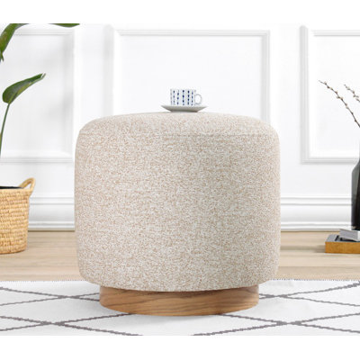Repose-pieds pouf confortable, beige, 16,5 po x 17,7 po | 50% coton / 50% tissu de lin, éponge orthopédique de 2,4 pouces d'épaisseur | Pieds en bois robustes, idéaux pour le décor du salon et de la chambre à coucher, élégants et fonctionnels