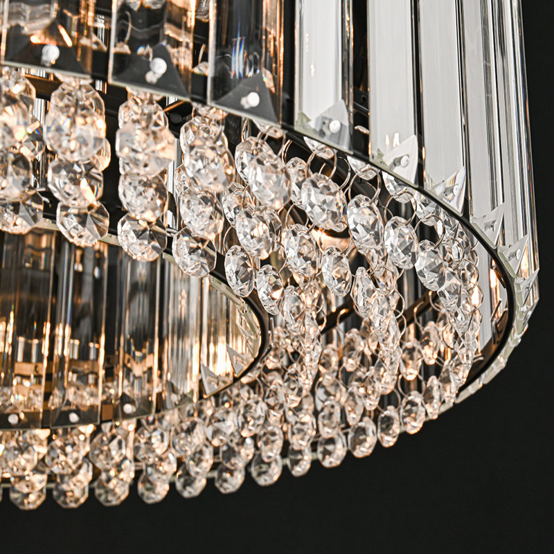 Luxury 4-Light Round Drum Crystal Semi-Flush Ceiling Light, Matte Black