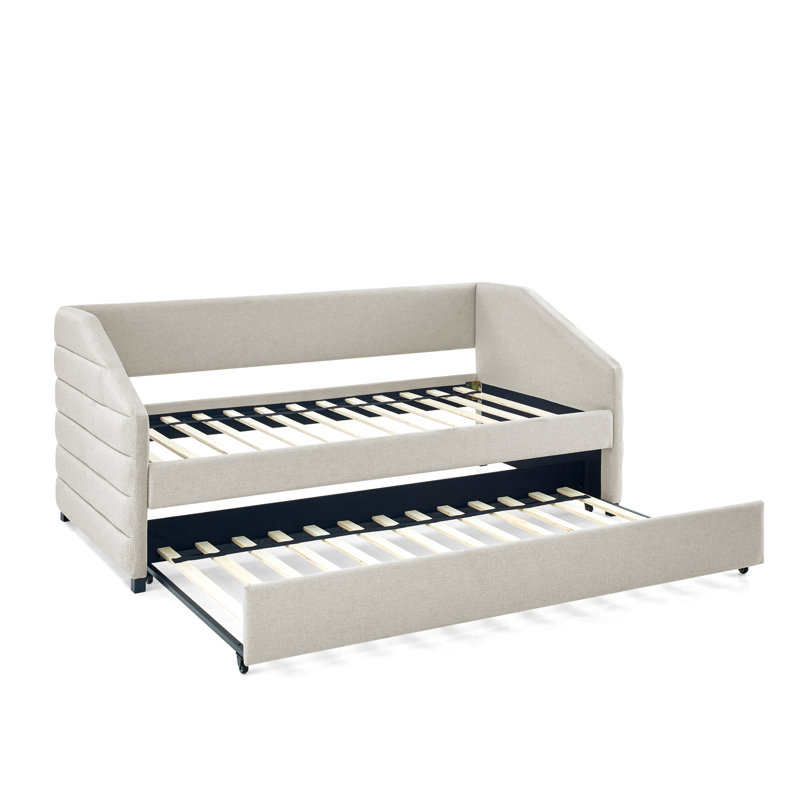 Lit de jour simple moderne avec lit gigogne et tissu d'ameublement beige classique, Lit simple, Beige