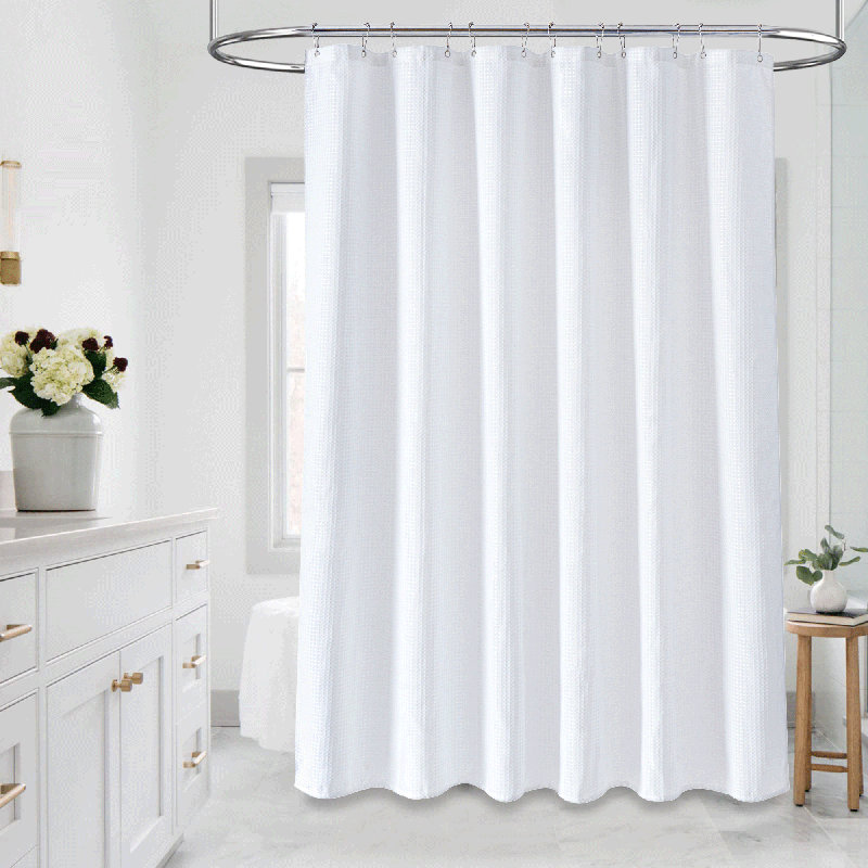 Rideau de douche moderne à tissage gaufré avec crochets en plastique inclus, H 78 po x l 72 po, Blanc