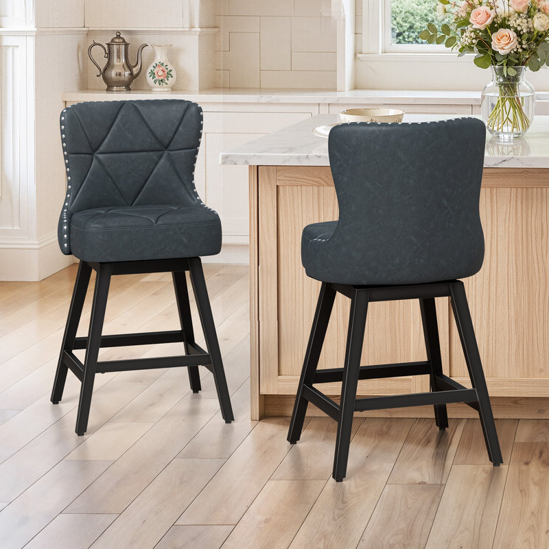Tabouret de bar pivotant en similicuir Zorla, Bleu gris