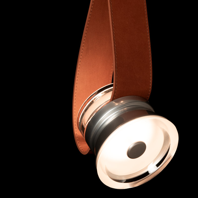 SNAPS Large LED Pendant - Metal Cones, Chestnut Leather, Sterling