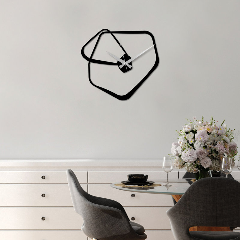 Stylish Black Decorative Metal Wall Clock, 19.3 x 17.7 inches | 100% Metal Construction, Thickness: 0.06 inches | Silent Mechanism, Easy Wall Mounting | Perfect for Home or Office Decor, Battery Operated (1 AA, Not Included)