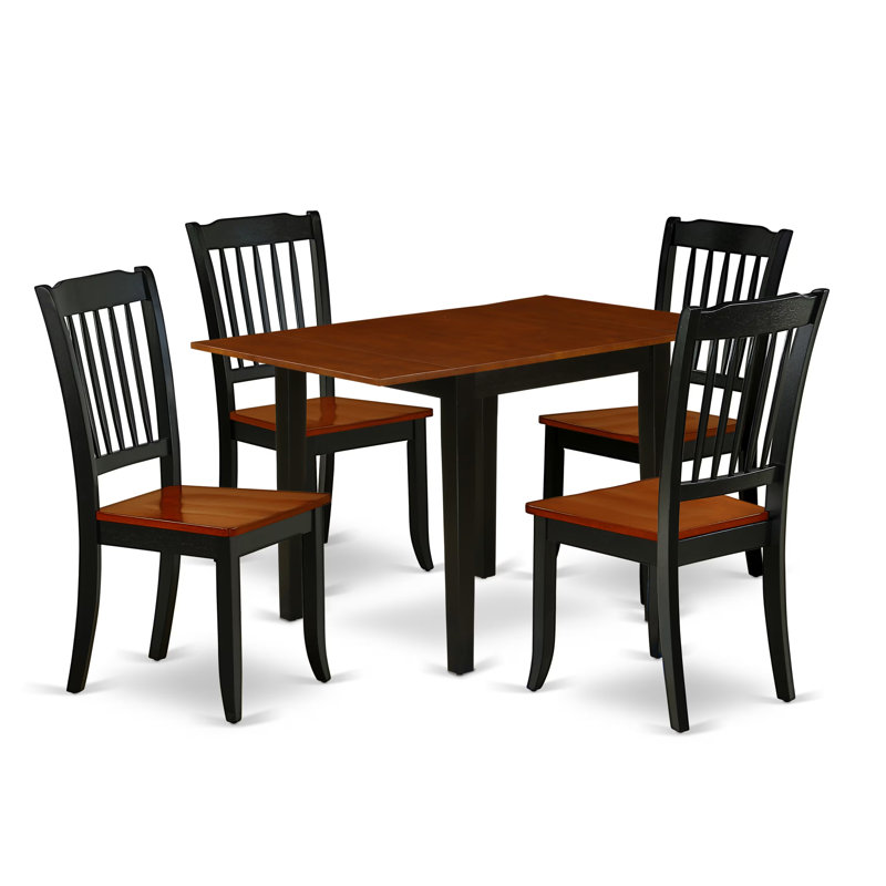 Ensemble de table à manger 5 pièces pour 4 personnes comprenant une table de salle à manger rectangulaire avec Dropleaf et 4 chaises de salle à manger, 30 po x 48 po, noir et cerise