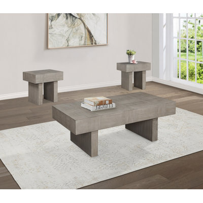 3Pc Table basse de style contemporain 2X Tables de bout Mobilier de salon en bois