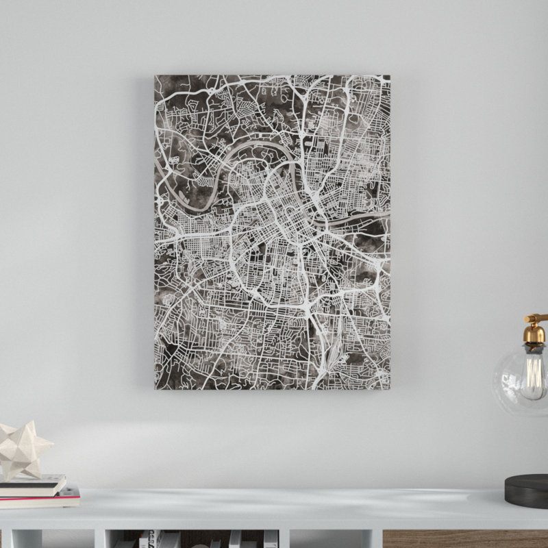« nashville tennessee city map black », impression sur toile tendue, H 19 po x l 14 po x P 2 po