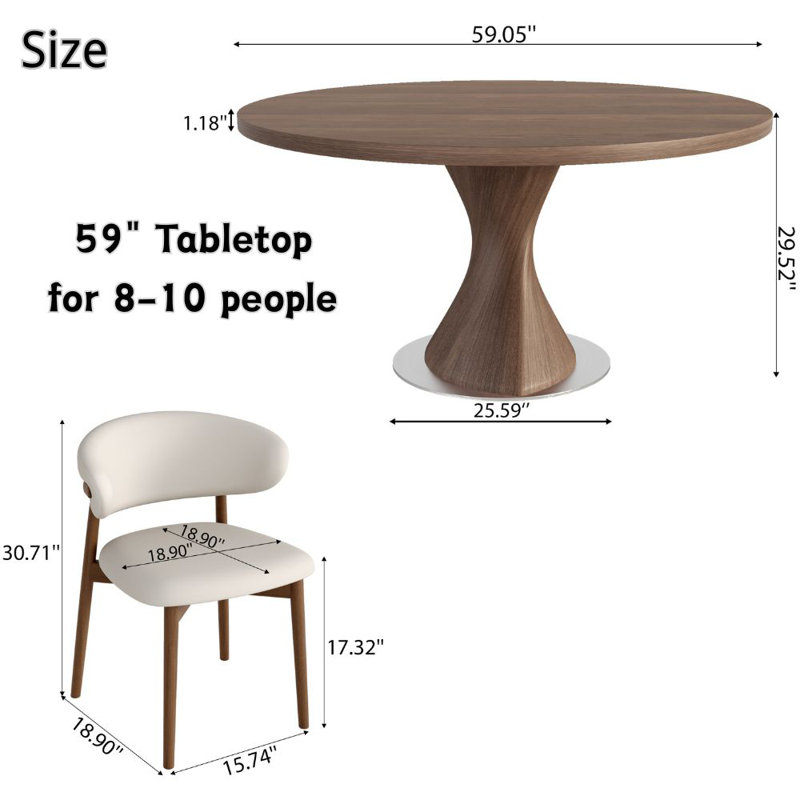 6-Person Dining Table Set, 29.53" H x 59" W x 59" D, 7 Pieces: Table, 6 Chairs