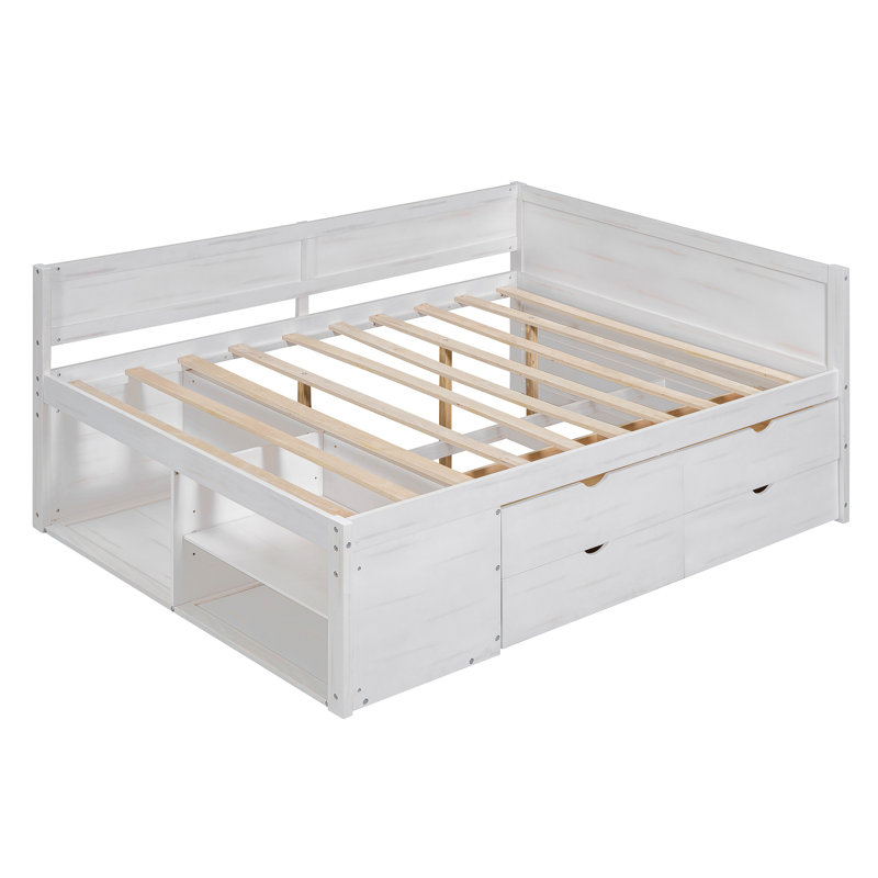 Lit de jour avec tiroirs et tablettes, Complet/Double, Blanc
