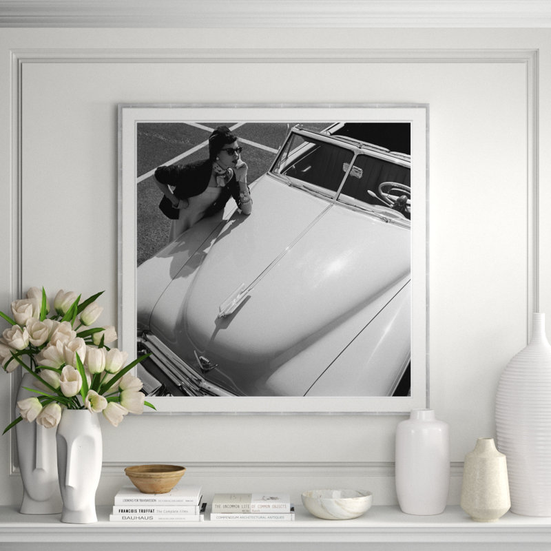 Model Stands Next To Car Giclee Print by Herbert Matter