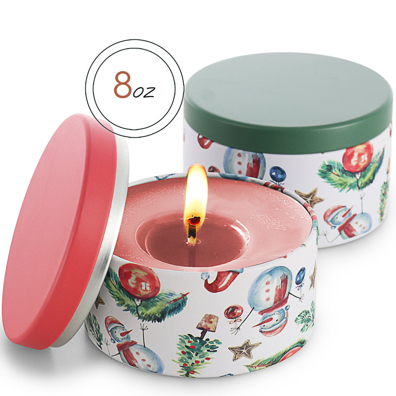 Christmas Themed 8oz Aluminum Candle Jars with Lids - Set of 24