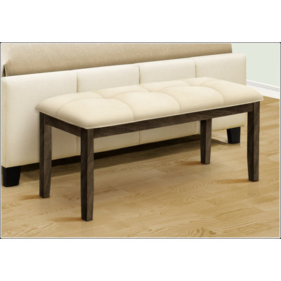 Bench, 44" Rectangular, Dining Room, Entryway, Kitchen, Hallway, Upholstered, Wood, Cream Fabric,  Solid Wood, Transitional