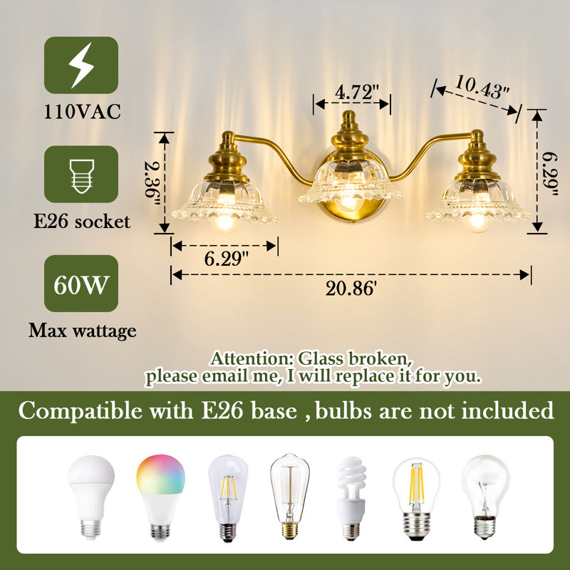 3-light Dimmable Vanity Light, Clear