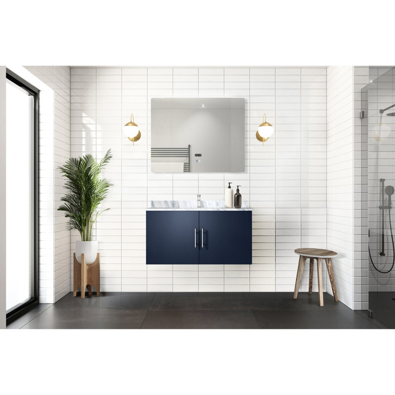 Meuble-lavabo bleu marine 36 po X 22 avec miroir à DEL - Option de rangement généreuse Méthode d'installation rapide Installation abondante entièrement assemblée rapidement