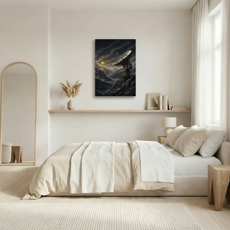 Art sur toile, radiotélescope sur un sommet de montagne sous un ciel étoilé, H 30 po x l 20 po