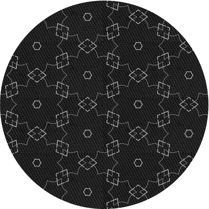 Tapis noir/gris à motifs, Rond 4 pi