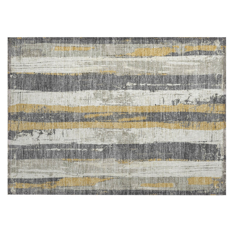 Tapis intérieur / extérieur doré lavable à la machine Xhevrie, Rectangle 1 pi 8 po x 2 pi 6 po