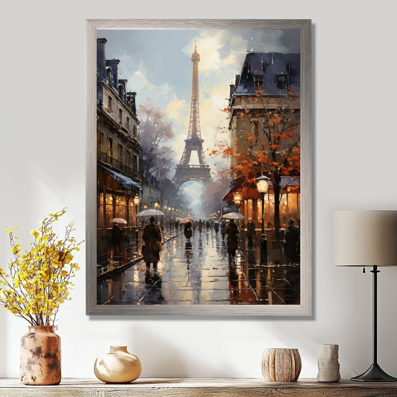 Eiffel Paris au 19e siècle - art mural Paris, Cadre simple argenté, H 44 po x l 34 po x P 1,5 po
