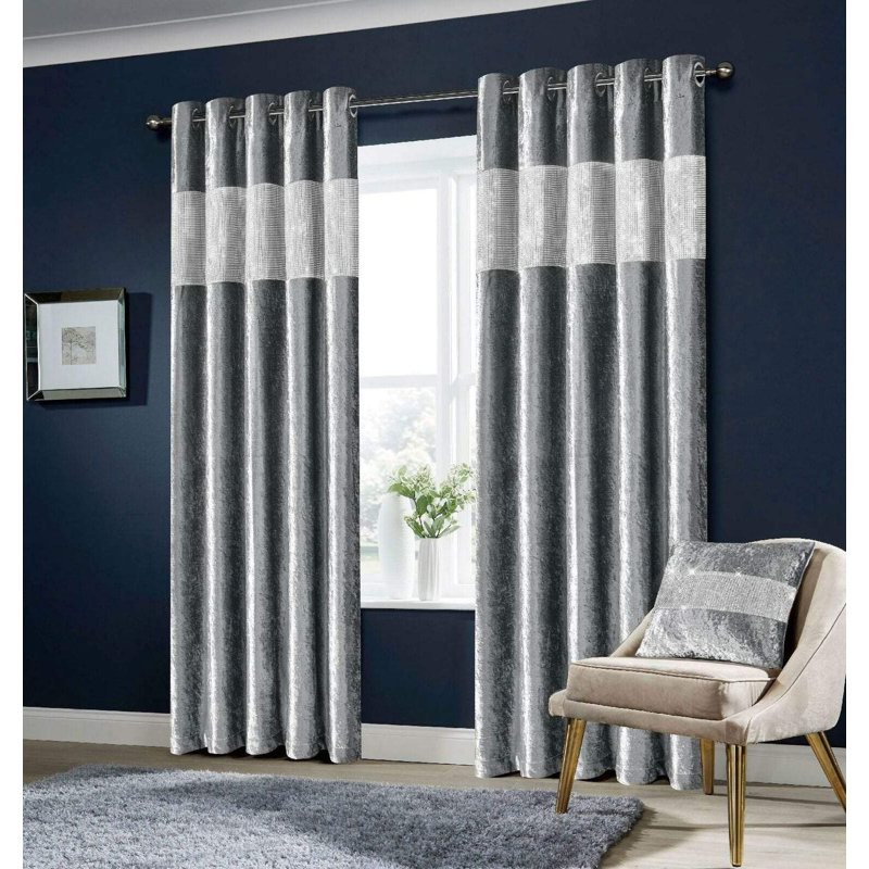 Diamante Crushed Eyelet Curtains, 137cm Width x 167cm Drop, Silver