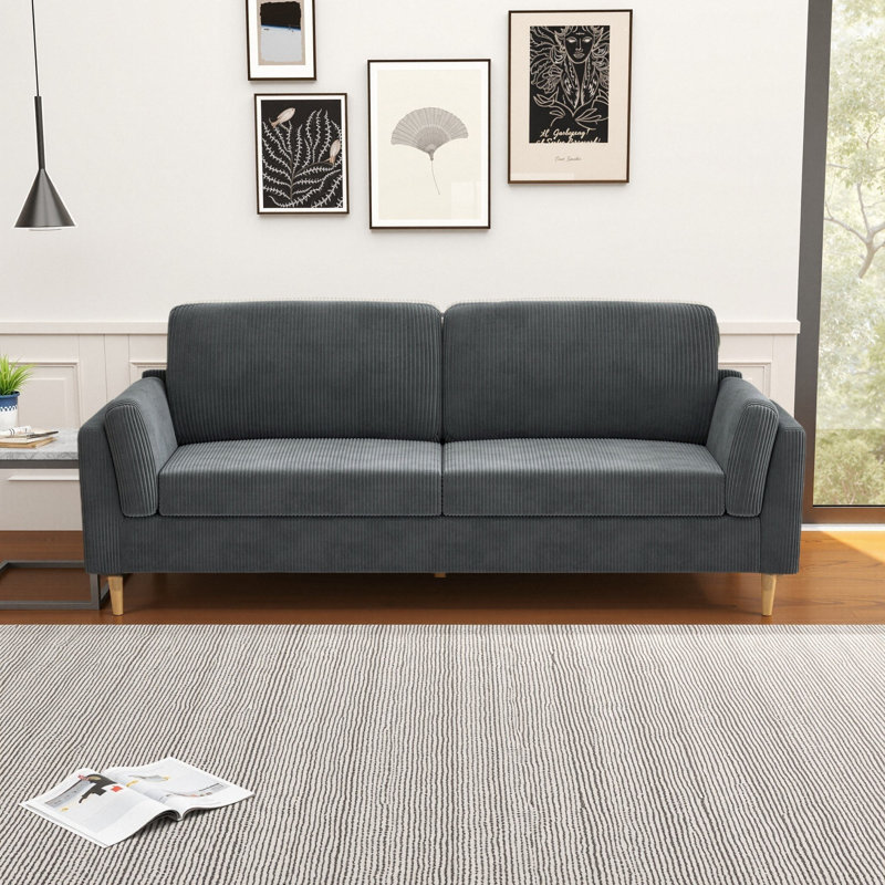 Canapé rembourré de style moderne avec pieds en bois massif de 88,6 po Ashtenaw, Gris