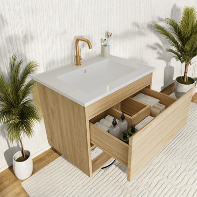 Meuble-lavabo moderne en chêne 24 po