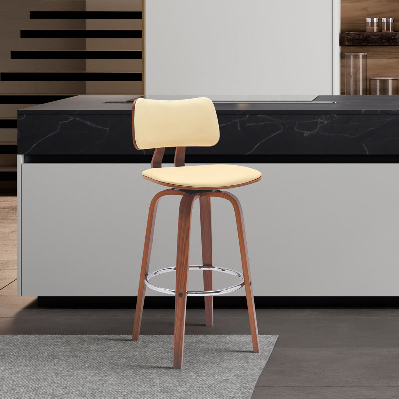 Tabouret pivotant en bois massif Aylis, Brun, Crème, crème, Tabouret de bar (siège d’une hauteur de 30 po)
