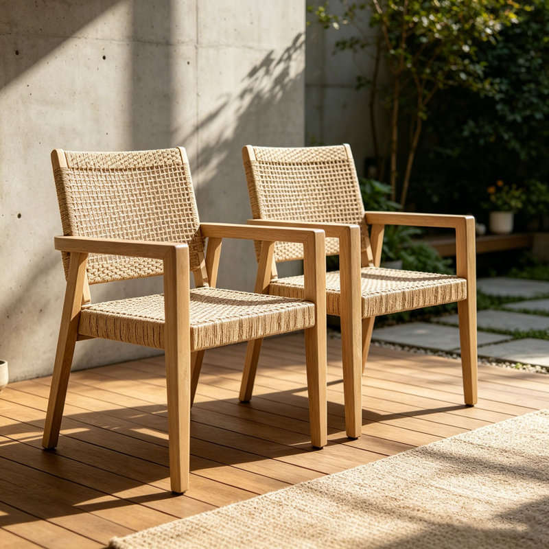 Outdoor Wicker and Acacia Wood Club Chairs Set