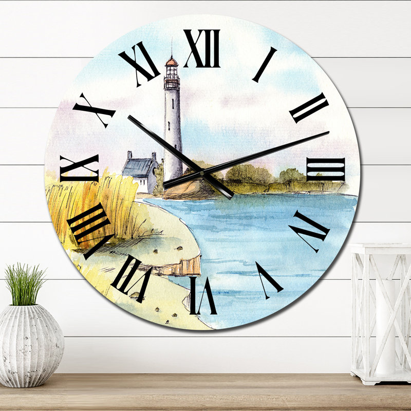 Phare sur un bord de mer lointain - Horloge murale nautique et côtière, Petit