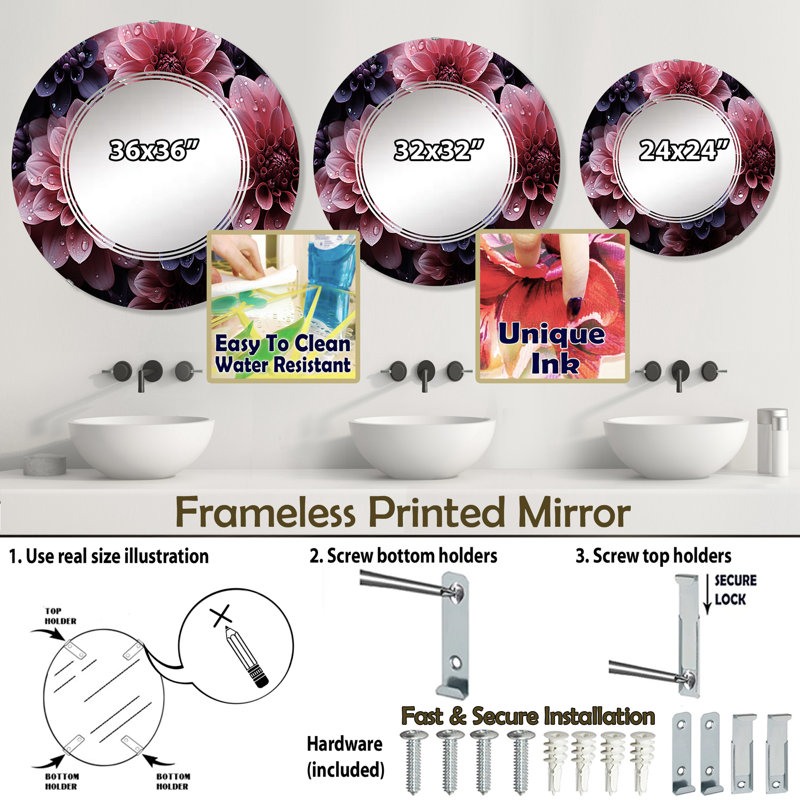 Morenvale - Miroir mural floral rond, 24 po x 24 po