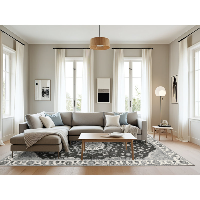 Tapis brun Tabriz lavable à la machine, Rectangle 6 pi x 9 pi