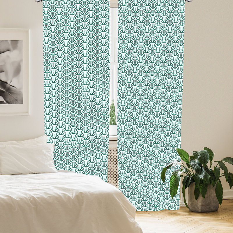 Jade Green and White Polyester Light-Filtering Curtain Set