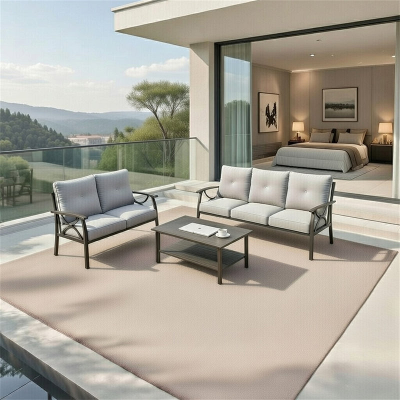 Ensemble de meubles de patio en métal 3 pièces, Gris