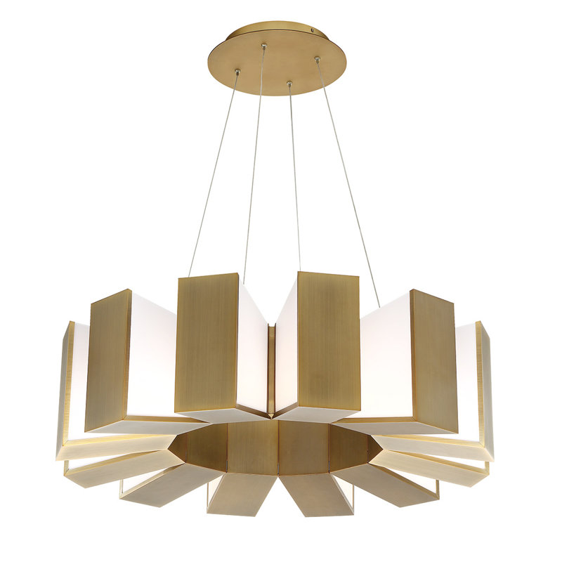 Aged Brass 12-Light LED Drum Chandelier with Sanded Acrylic Diffuser