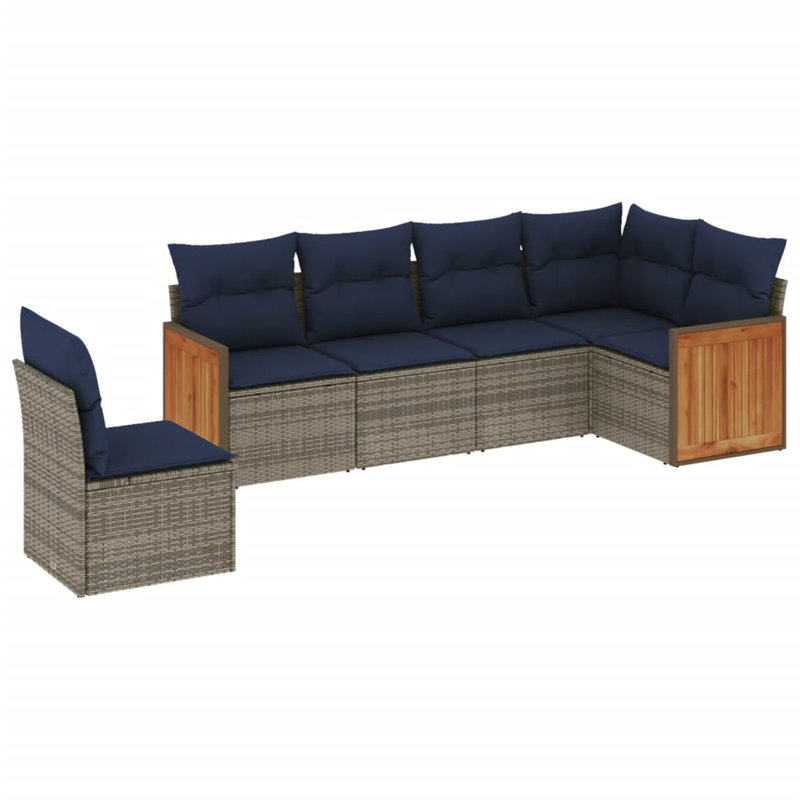 Ensemble de canapé de patio 7 pièces avec coussins en rotin de polyester noir