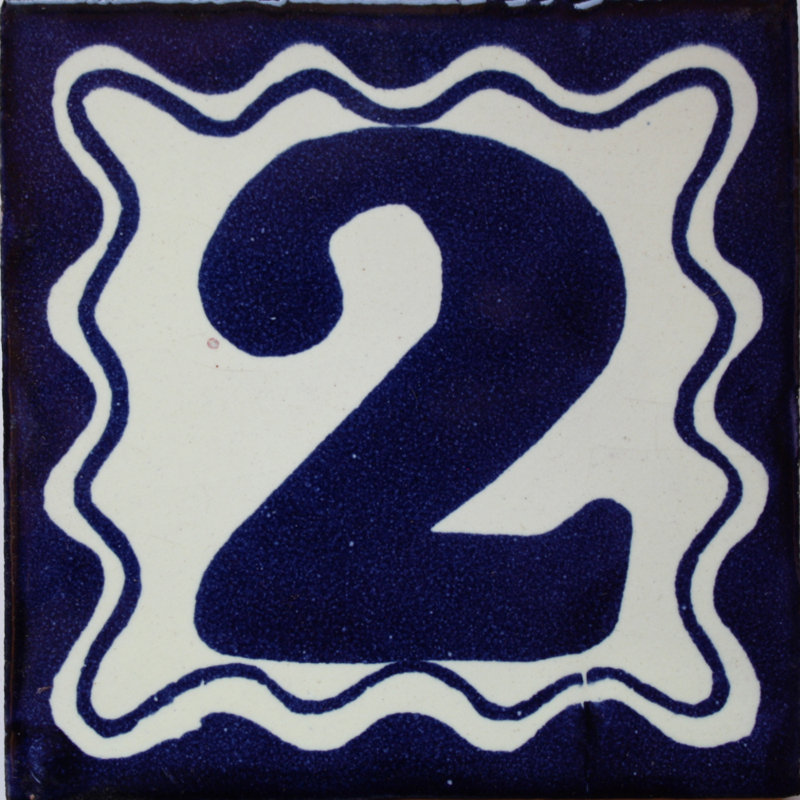 4.2" x 4.2" 3pcs TalaMex Blue Talavera Tile Number Two