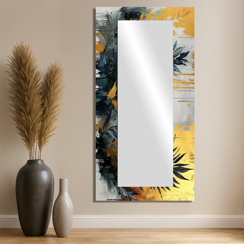 Minimalisme fougères Golden Tropical Symphony II - miroir décoratif floral imprimé sur métal, 28 po x 55 po