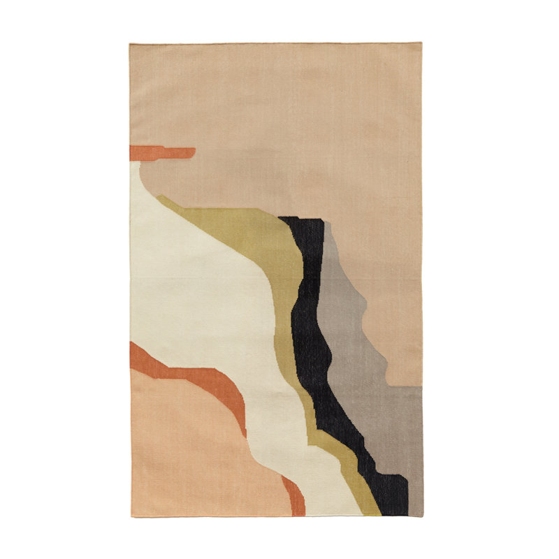 Rectangle Agate Abstract Flatweave Cotton Area Rug in Beige, Rectangle 9' x 12'