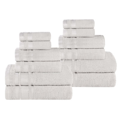 Bladenboro Cotton Solid Dobby Border Plush Soft Absorbent Medium Weight 12 Piece Bathroom Towel Set